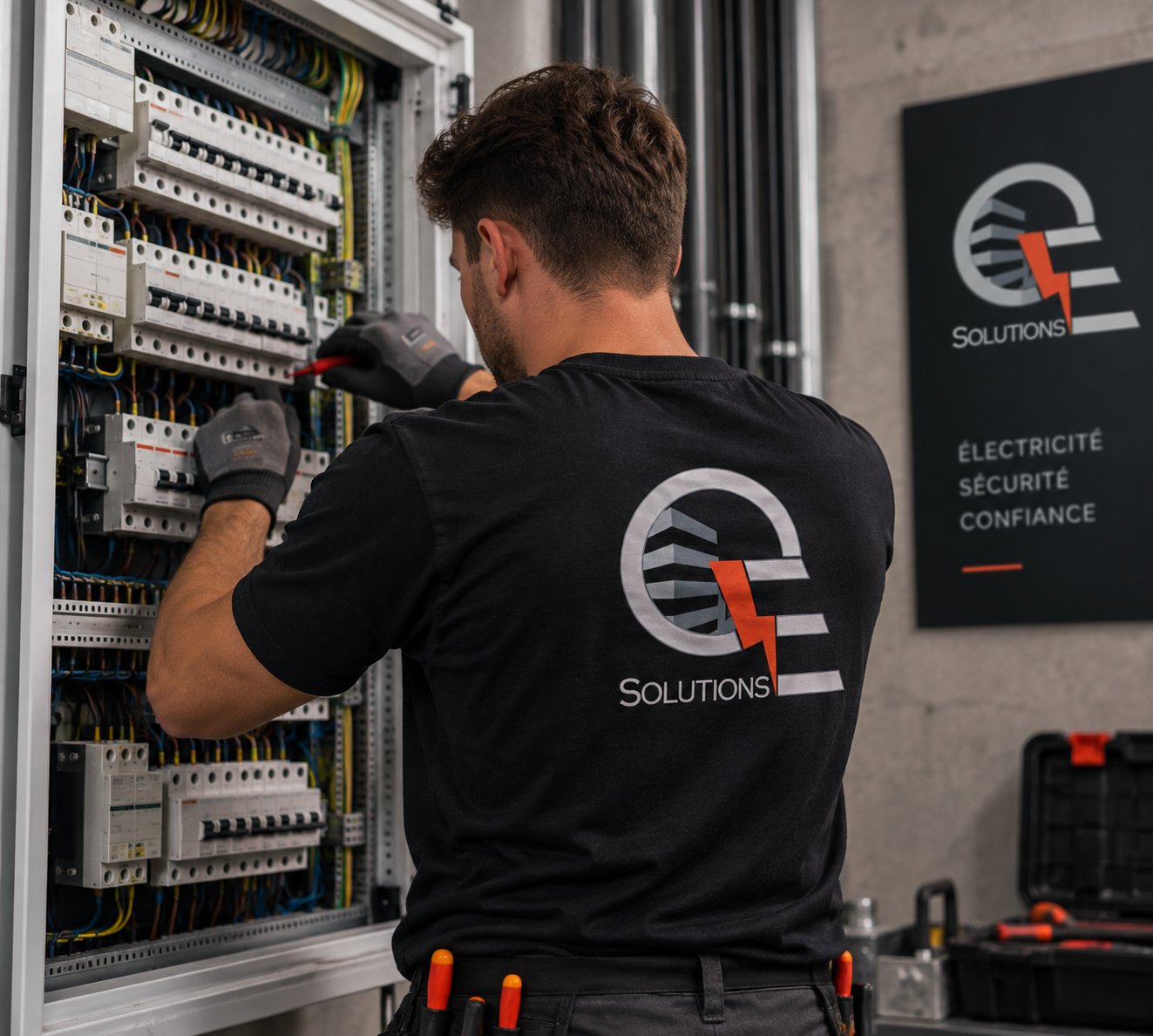 Technicien EQ Solutions travaillant sur une installation électrique